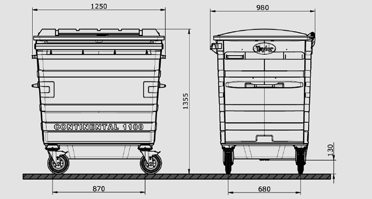 1100L Galvanised- Flat Lid