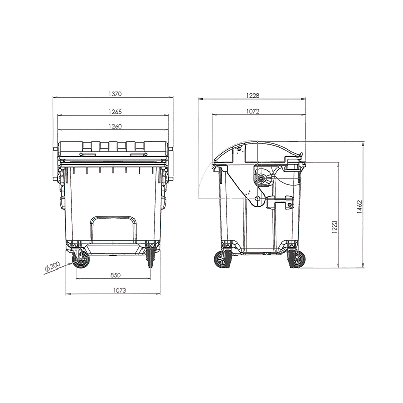 1100L Wheeled Bin - Roll Top
