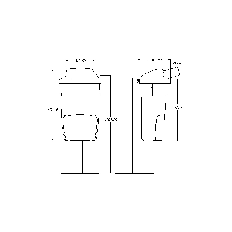 Din 50L Post Mounted Litter Bin